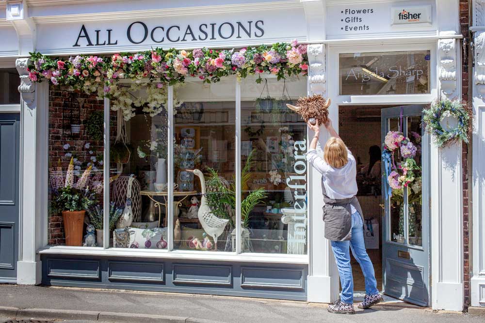 Angela Sharp outside the All Occasions florist and gift shop in Howden Yorkshire