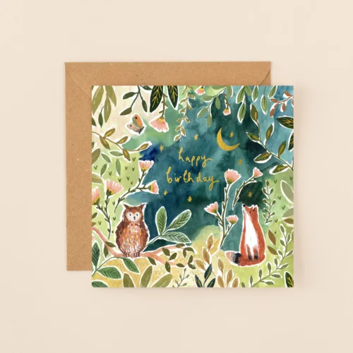 fox and owl birthday card